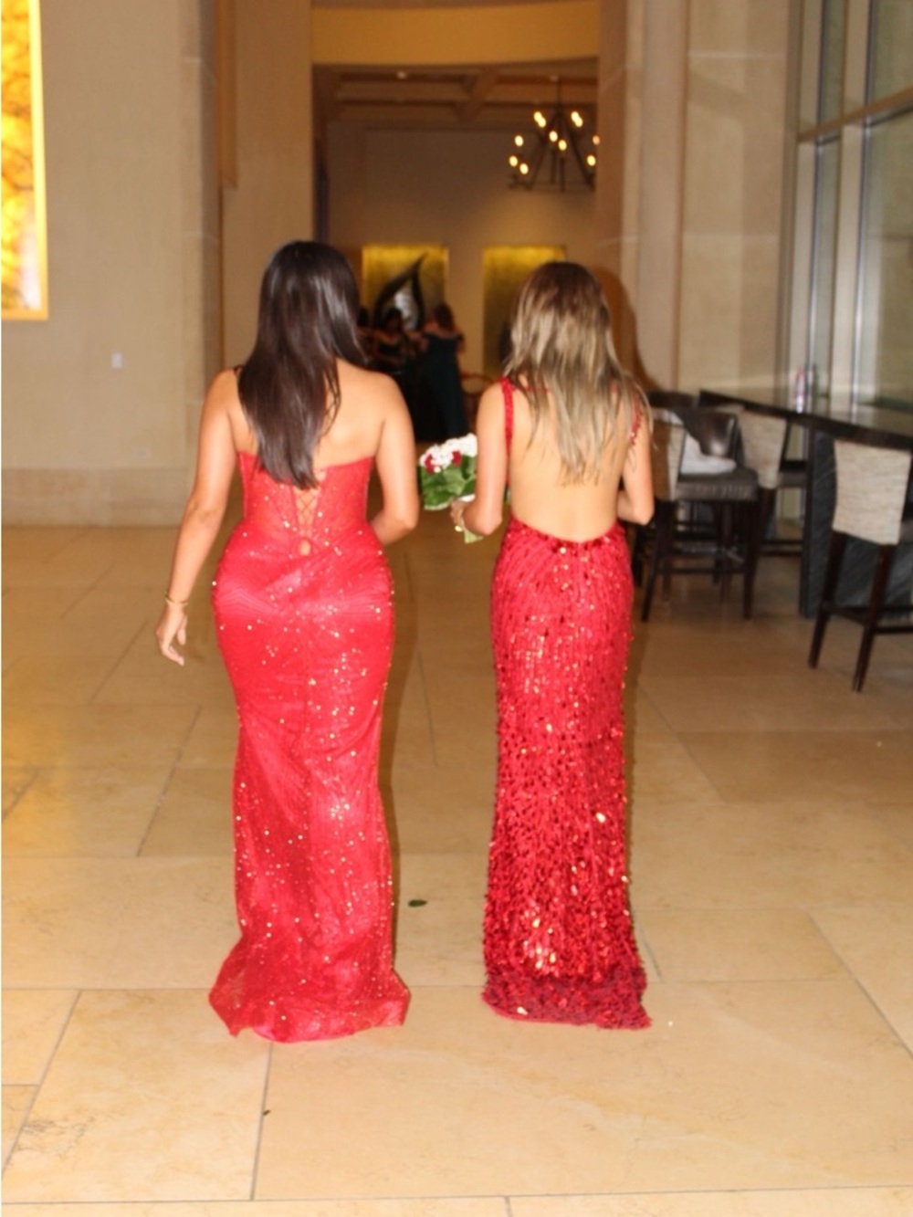 Sherri Hill Red Sequined V-Neck Prom Dress - Picture 3 of 12